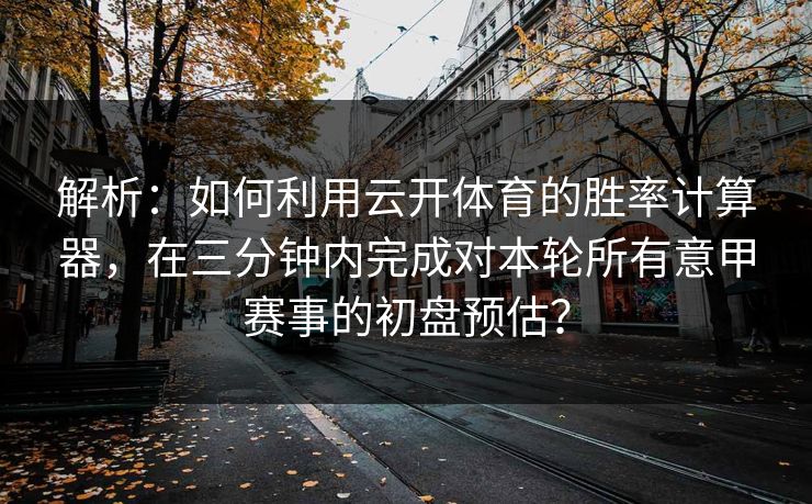 解析：如何利用云开体育的胜率计算器，在三分钟内完成对本轮所有意甲赛事的初盘预估？