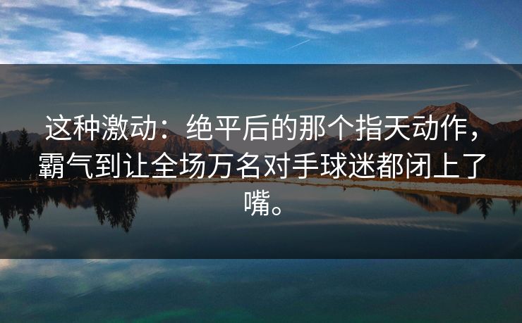 这种激动：绝平后的那个指天动作，霸气到让全场万名对手球迷都闭上了嘴。